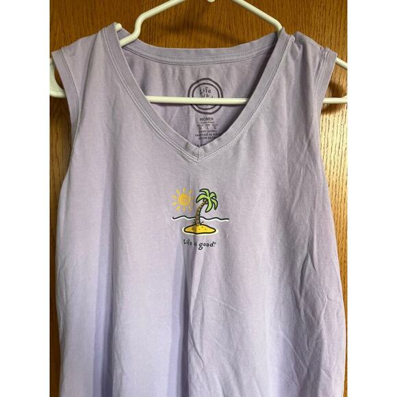 LIFE IS GOOD V-neck lavender tank top, women's size L - Picture 2 of 8